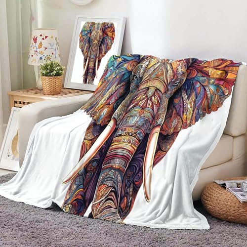 GSAEIMCT Couverture Polaire 75x100cm - Éléphant À Motifs - Animal National,Moelleuse Plaid Canape Polaire en Microfibre pour Canapé et Lit,Plaid Couverture...