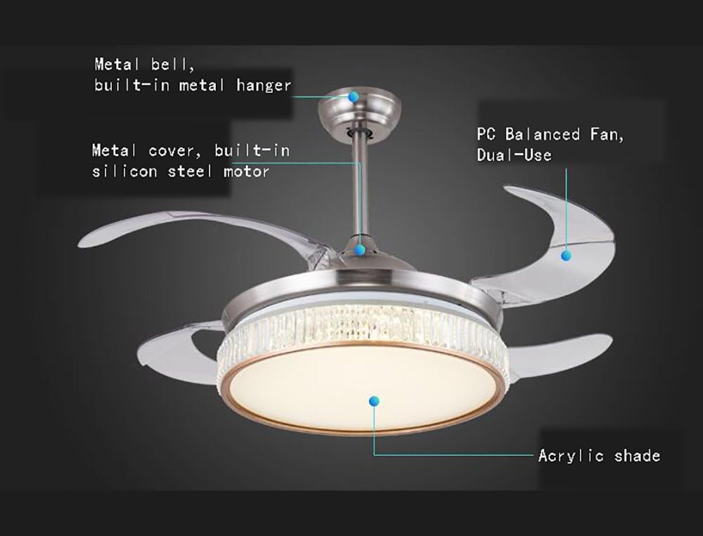 YUEGOO Ceiling Fans with Lamps,Acrylic Led Fan Light Home Energy Saving Stealth Fan Lamp for The Living Room Bedroom Dining Room