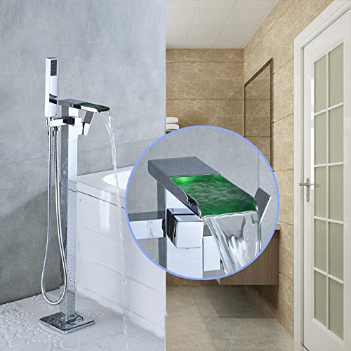 Robinet mitigeur de baignoire à LED chromé avec douchette