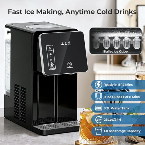 Image of Antarctic Star Countertop Ice Maker with Cold Water Dispenser, 3.5L Removable Tank, 2 Sizes, 9 Bullet Ice in 8 Mins, 26lbs Daily Ice Production, for Home /Office /Dorm /RV