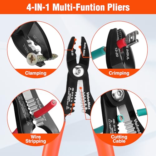 Valuemax 4-in-1 Wire Stripper Tool, Wire Stripper, Wire Crimper, Wire Crimping Tool, Multifunctional Electrician Pliers for Clamping, Stripping, Cutting, Crimping, 10-20 AWG by ValueMax - Used condition - Image 2