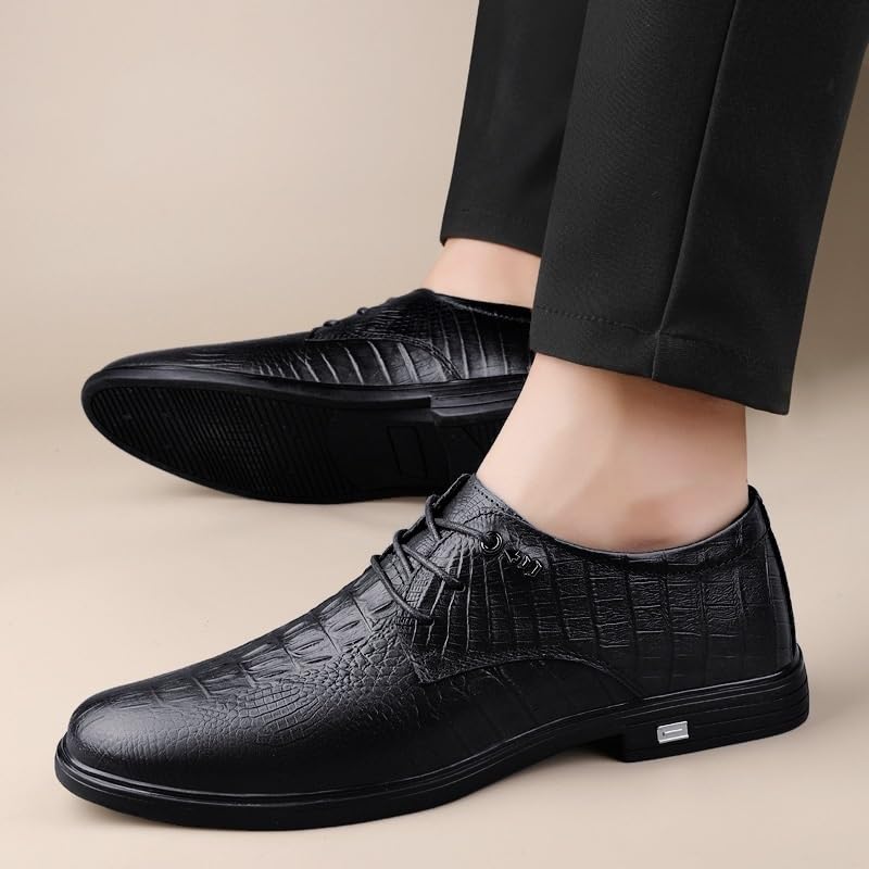 Men’s Formal Oxford Shoes Leather Lace-Up Dress Footwear Black Tuxedo Pointed-Toe for Office Wedding Events3