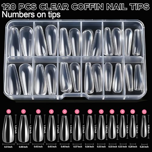 Teenitor Acrylic Nail Kit with Clear Coffin Nail Tips, Nail Charms and Gems, Nail Stickers, Nail Art Brushes, Nail Dotting Tools, Nail Stand, Press On Nails Kit for DIY Nail Art