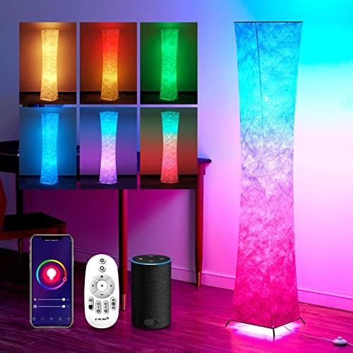 chiphy Floor Lamp, 61" Tall Lamps, 7 Colors Changing and Dimmable RGB LED Bulbs, Remote Control and White Fabric Shade, Cool for Living Room, Bedroom and Play Room
