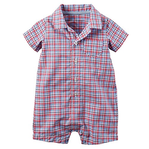 Romper bébé garçon rouge bleu vêtement une pièce coton 9 mois motif plaid
