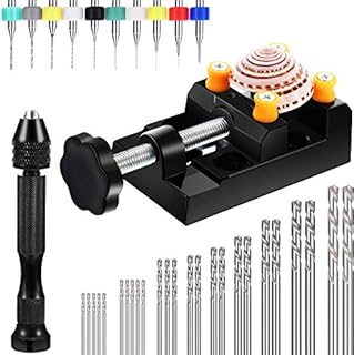 37 Pieces Hand Drill Tool Set Include Pin Vise Hand Drill with Miniature Drill Micro Mini Twist Drill Bit and Bench Vice for Craft Carving Resin Keychain Jewelry Making(0.3-1.2 mm PCB Drill)