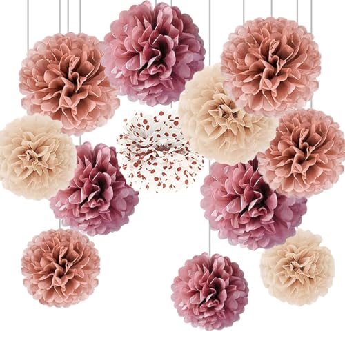 CC wonderland zone Lot de 12 Pompons Papier de Soie Or Rose pour Mariage,Décoration Suspendre de Plafond de Fête,Fête de célibataires,Decoration Table Bapteme
