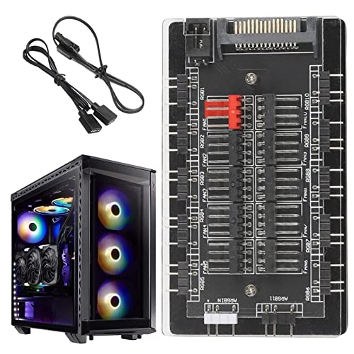 JINGAN Ventilador 3 Pines - PWM Fan Hub Splitter 4 Pin 5V 3 Pin ARGB Fan Hub - Ventilador PWM Profesional 2 en 1 10 Puertos para refrigeración CPU computadora PC