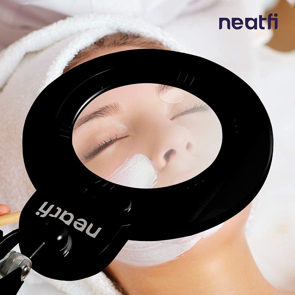 Neatfi XL Bifocals 1,200 Lumens LED Magnifying Lamp with Clamp, 3 Light Modes, Correlated Color Temperature Control (3000K-4500K-6000K), 12W, 120 Pcs SMD LED (Black, 6 Inch Lens)