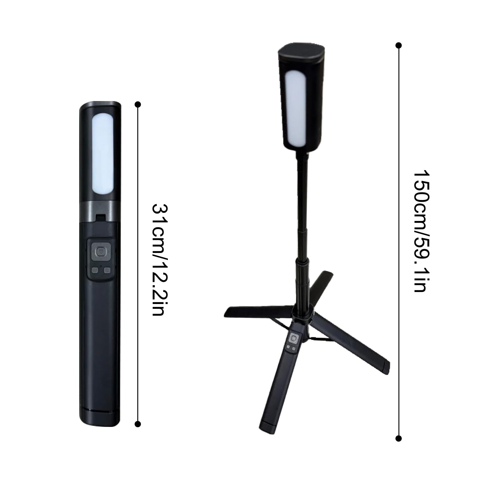 Tosuny Treppiede per Selfie Stick a 4 Gambe, Supporto per Telefono Estensibile in Lega di Alluminio con 27 Luci di Riempimento a LED e Telecomando BT, Compatibile con Smartphone da 4,7