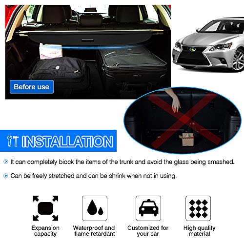 Powerty Retractable Cargo Cover for 2011-2017 Lexus CT200h, Canvas Texture Trunk Cover Privacy Screen Rear Security Shade for CT200h Accessories by Powerty - Used condition - Image 3