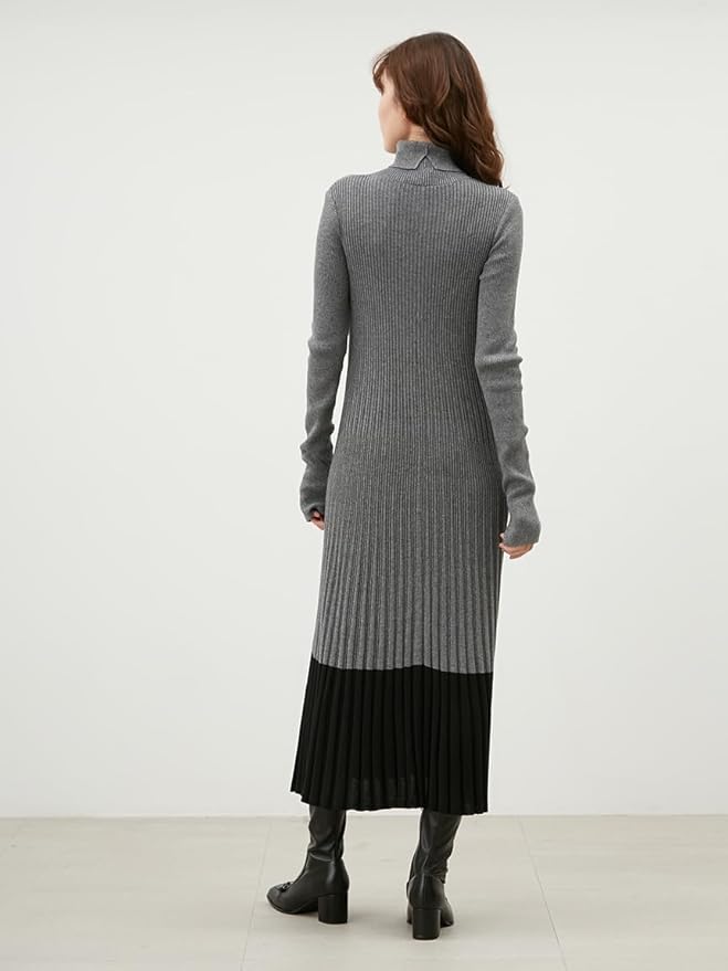 Amazon.co.jp: タートルネックロングリブニットワンピース