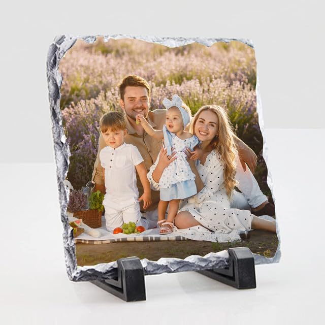 額縁 Picture Stone with Frame Personalized Picture Stone Frame - Custom Rock Slate Photo Plaque