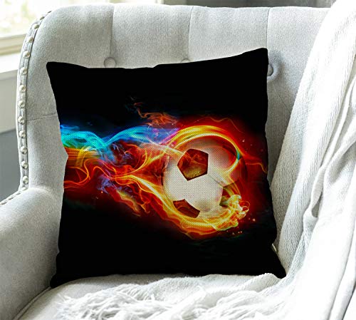 Swono Fire Cool Soccer Ball Burlap Throw Pillow Case Cushion Cover Couch Sofa Decorative Square 18X18 Inches #TOP2