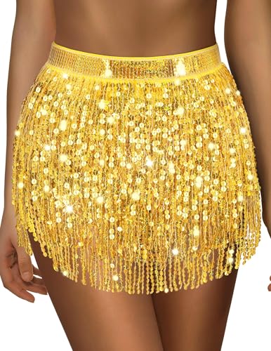 Gold Sequin Skirt Gold Fringe Skirt Golden Skirts for Women Champagne Skirts Women Sparkly Skirt Halloween Accessories