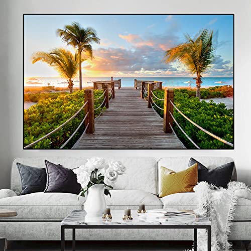 Panorama Lienzo Pintura Impreso en Lienzo-Puente de madera de árbol de Plam Cuadro paisaje natural sobre lienzo-Cuadros de arte de pared de lienzo Cover