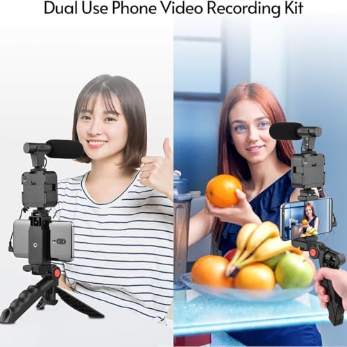 Image of 6 in 1 Mobile Video Recording Kit with Microphone & LED Light, Tripod Stand, Phone Holder & Bluetooth Remote, Professional Smartphone Vlogging Kit for Reels, Live Streaming, Content Creation
