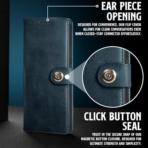 Image of WOW IMAGINE Shock Proof Flip Cover Back Case for 1+ OnePlus Nord CE 6 Lite 5G (Magnetic Button Flip Case | Wallet Pockets & Stand | Leather Finish | Oxford Blue)