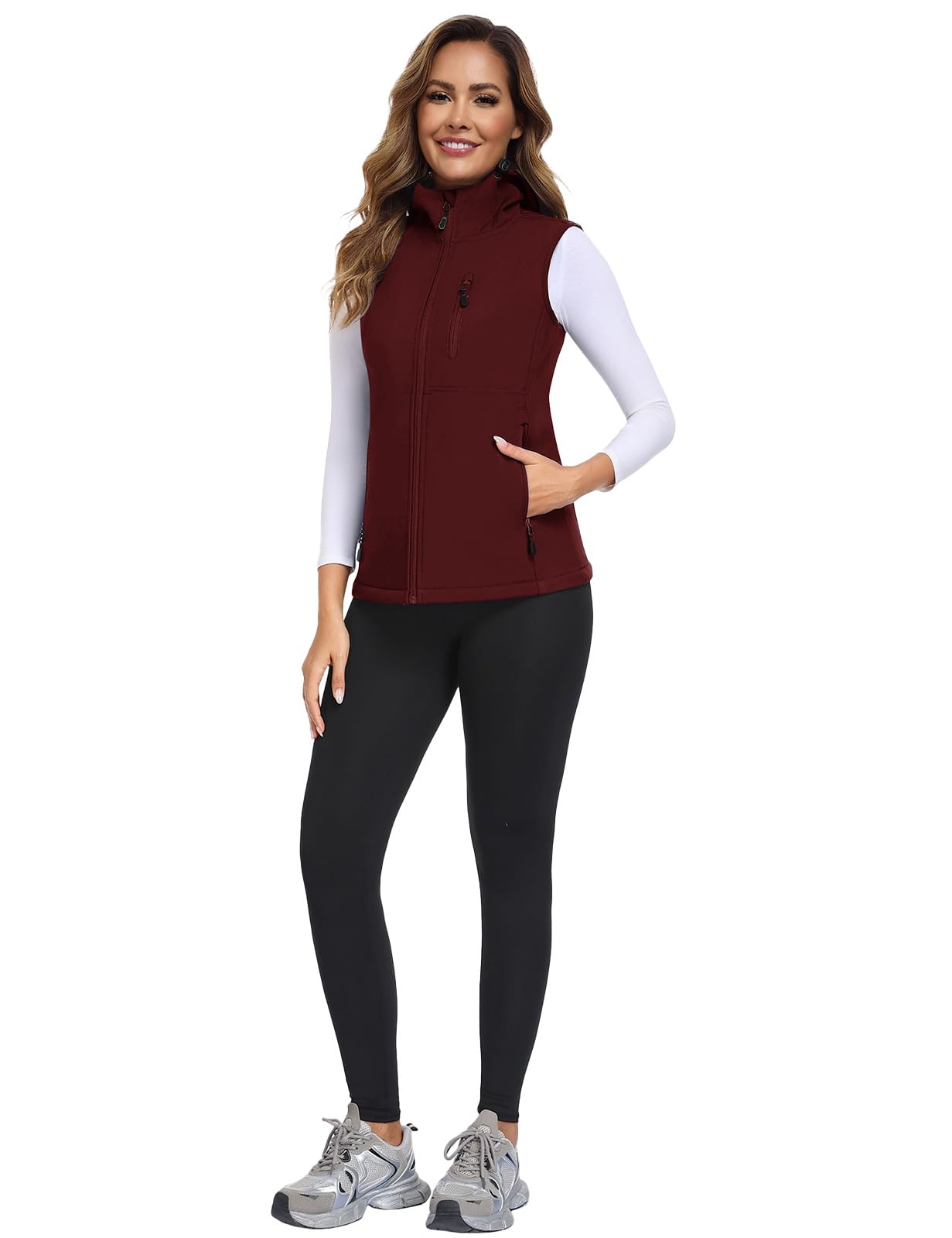 CMTOP Gilet Sans Manche Femme Imperméable Softshell Gilet Femme, Légère Extérieur Veste Sans Manche Décontracté Coupe-Vent Manteaux Sans Manche Gilets avec Capuche et Zippé Poches