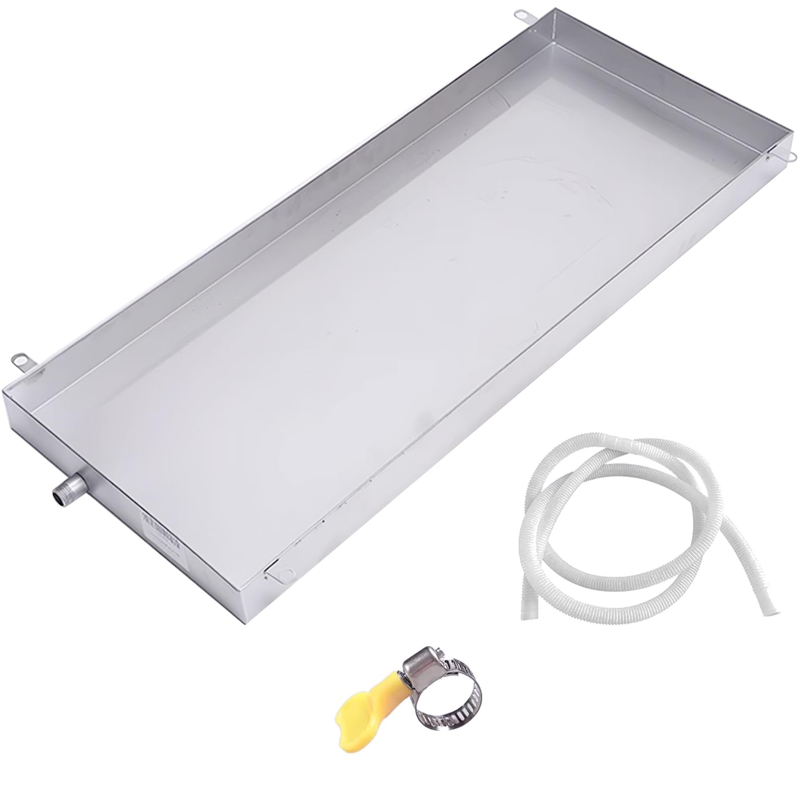 Bandeja de goteo de aire acondicionado con tubo, acero inoxidable 304, bandeja de drenaje portátil para ventana central de aire acondicionado, incluye manguera de drenaje de 300 cm, ideal para