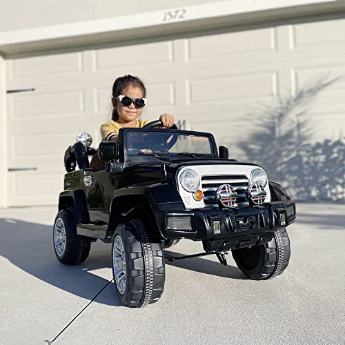Aosom Kids Ride-On Car, Off-Road Truck With Mp3 Connection, Working Horn, Steering Wheel, And Remote Control, 12V Motor, Black #TOP1