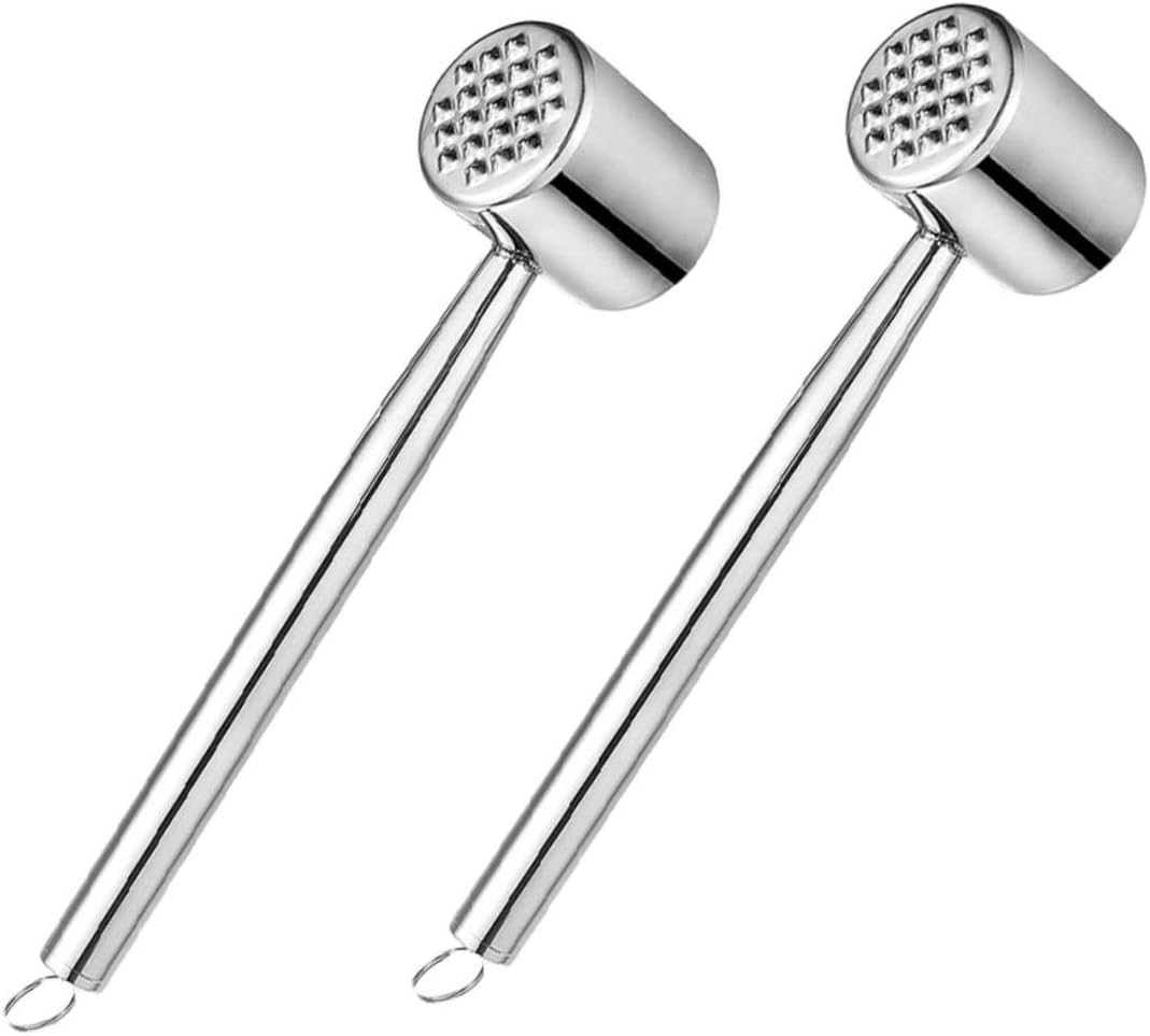 2Pcs Stainless Steel Meat Hammer Meat Tenderizer Tool for Pork to Clean Kitchen Gadget with Comfortable Handle for Home Cooking