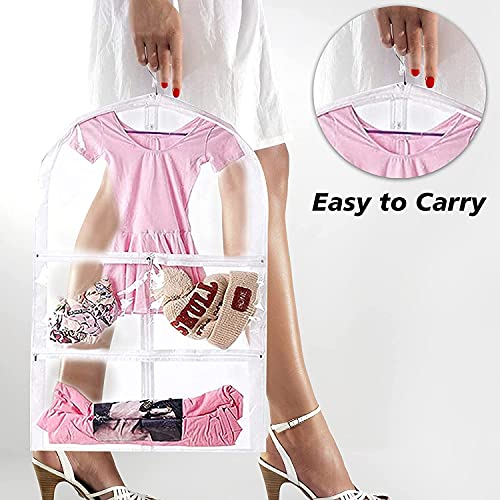 35" Kid's Garment Bag, Foldable Hanging Children's Dance Costumes Bags with 3 Pockets, Clear PEVA Garment Storage Bags (Purple, 3 PCS) - Thumbnail 6