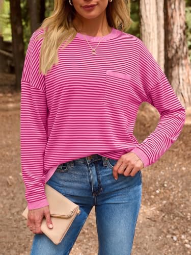 Image of LILLUSORY Womens Striped Lightweight Sweaters 2026 Fall Fashion Outfits | Ladies Trendy Long Sleeve Tops, Work Shirts, Cozy Knit, Office Crewneck Pullover, Cute Teacher Clothing, Old Money Clothes