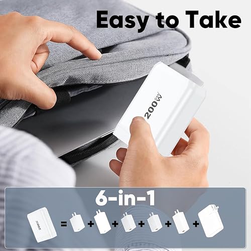 Image of MX 200W USB C Charging Station,GaN III 6-Port Fast Charging USB C Charger Hub,PD 100W Laptop Charging Adapter Compatible with MacBook Pro /Air,DELL,Steam Deck,iPhone 16 /15 /14,Galaxy S23 /22