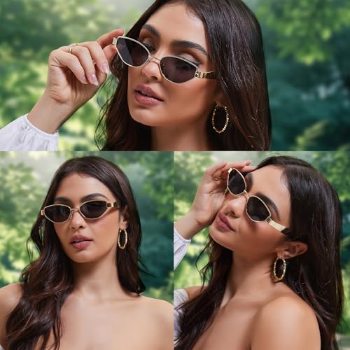 Retro Oval Cat Eye Sunglasses Womens Trendy 2025, Fashion Narrow Cateye Shades for Women UV Protection VF22492