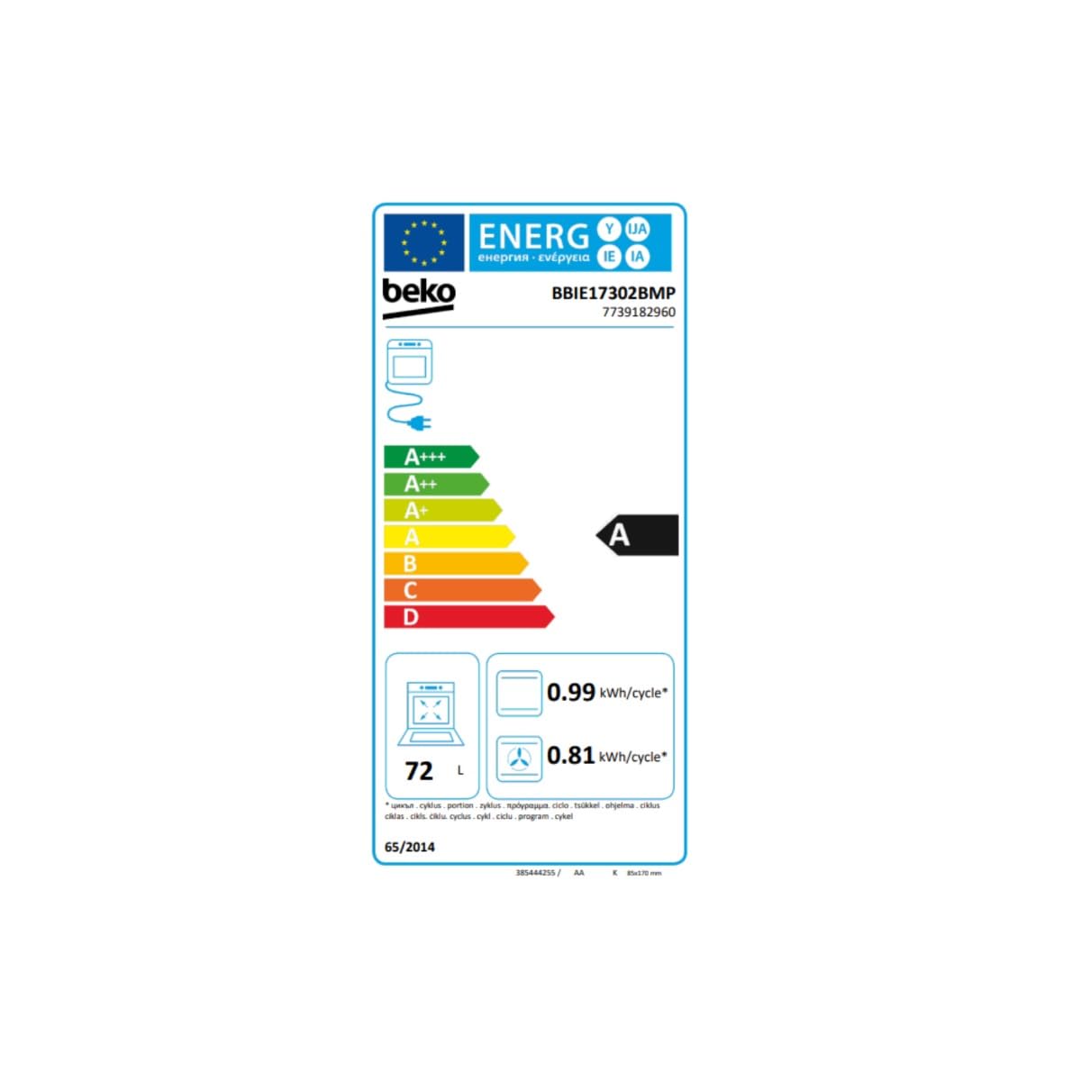 Four Intégrable Multifonction 72l 60cm Pyrolyse Noir - BBIE17302BMP