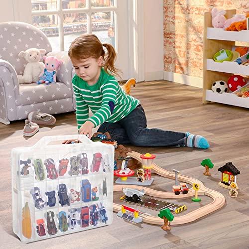 Btsky Double Sided Toy Storage Organizer With 48 Compartments, Toy Organizer Carrying Case For Hot Wheels Car, Matchbox Cars, Mini Toys, Small Dolls, And More Mini Cars Collection(Clear) #TOP6