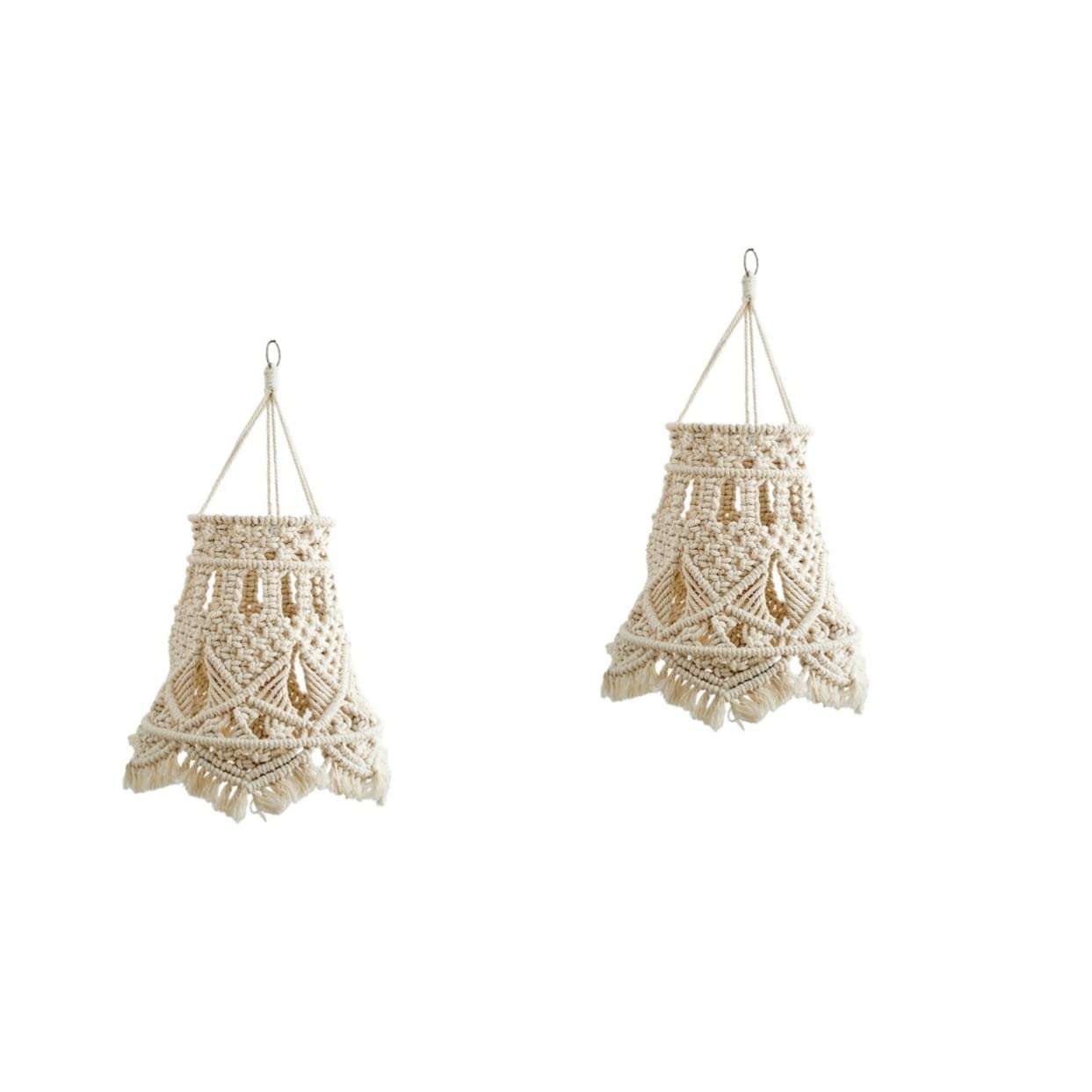 Suspension lampe pépinière macramé beige x2 lustre tissé bohème pour dortoir et chambre moderne