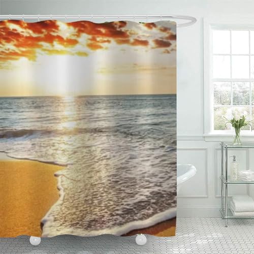 FAIRYGATE Waterproof Shower Curtain Ocean Beach Shower Curtains Sunset Tropical Palm Tree Coastal Sunrise Hawaii Seaside Scenic Landscape Nature Scenery Fabric Bath Curtain with Hook B8806 - Image 6
