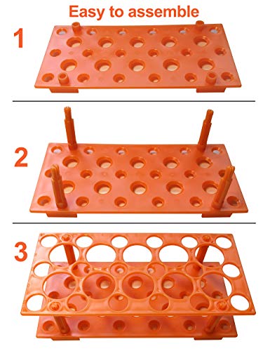 test tube rack centrifuge tube holder 2 pack - blue and orange for 10ml 15ml 50ml detachable plastic stand 28 well