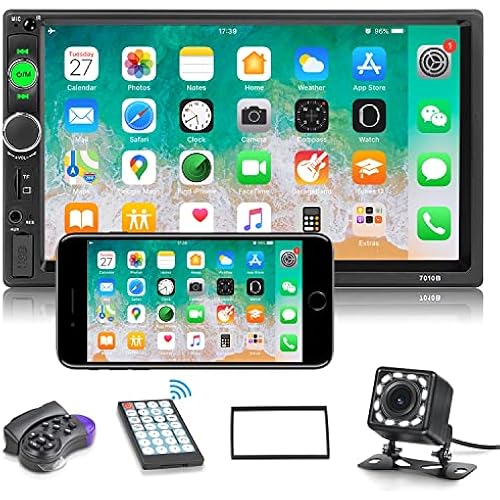 Double Din Car Stereo with 7inch HD Touchscreen Support Steering Wheel Control,Mirror Link,FM Radio,EQ,Bluetooth,Aux/USB Input, Seven Color Backlight+Backup Camera
