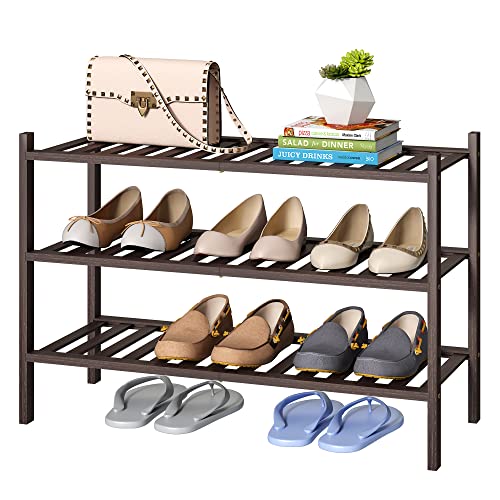 FILWH Wooden Shoe Rack for Entryway Stackable Shoe Shelf Storage Organizer Hallway and Closet Sturdy Freestanding Shoe Rack(3 Tier) FILWH Wooden Shoe Rack for Entryway Stackable Shoe Shelf Storage Organizer Hallway and Closet Sturdy Freestanding Shoe Rack(3 Tier)