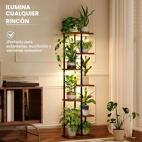 Miniatura 4 de Bamworld Soporte para plantas de 7 Niveles con Luz de Crecimiento, Soporte de Metal Grande para Múltiples Plantas en Interior Exterior Jardín Balcón