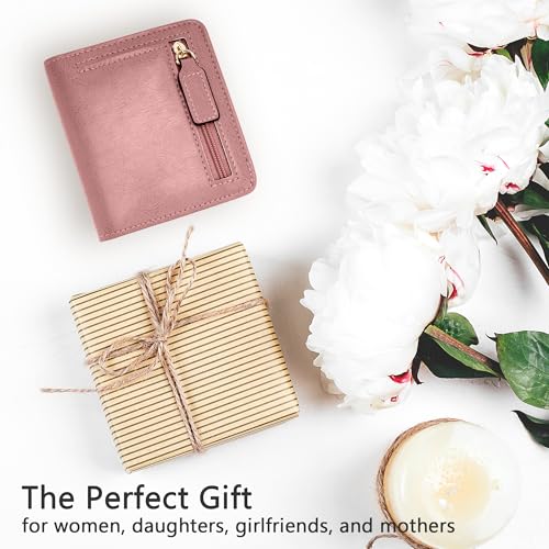 Image of Gostwo Small Wallet for Women, Slim Bifold Credit Card Holder, Compact RFID Blocking Cash Wallet, Billfolds Thin Leather Zipper Pocket, Mini Wallet Gift for Ladies Teen Girls Travel with ID Window