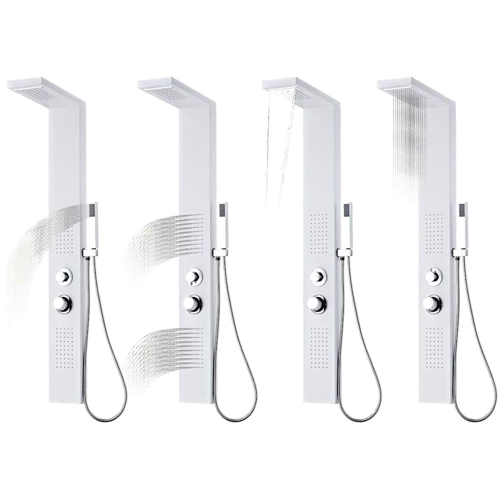 Sistema di pannelli doccia in alluminio bianco opaco, 15 x 47 x 130 cm, con 4 modalità di pioggia, cascata, massaggio e soffione doccia, ugelli in silicone contro il calcare
