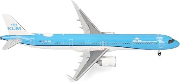 Herpa airplane model KLM Airbus A321neo on a scale of 1200, plastic miniature with pedastal, model building, collectors edition
