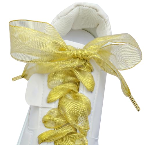 Satin Shoe Laces Fashion Ribbon Shoelaces, Soft Casual Flat Shoestring For Sneakers Shoe Decoration (Gold)4