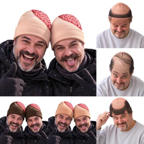 Funny Bald Head Hat Novelty Beanie Cap with Realistic Hair for Men - image 1
