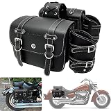 reygeak Motorcycle Saddle Bags Saddlebags Storage with Cup Holder, Black Leather Throw Over Side Pan