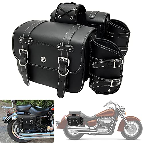 Reygeak Motorcycle Saddle Bags Saddlebags Storage With Cup Holder, Black Leather Throw Over Side Panniers Bag Lockable Riding Bag Universal For Sportster Softail Dyna Harley Motorcycle #TOP4