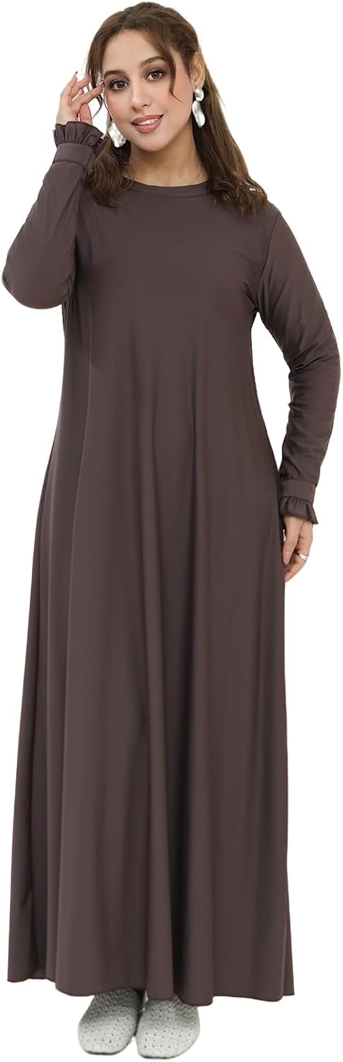 2PCS Swimsuits for Muslim Women Long Sleeve Full Coverage Swim Dress Pants Surfing Bathing Swimwear with Belt
