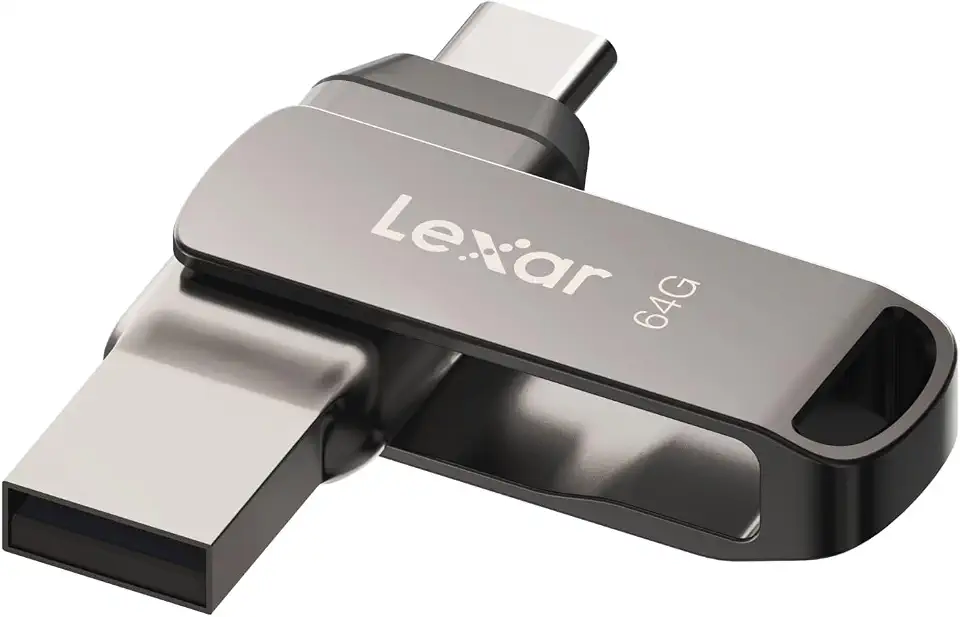Lexar JumpDrive Dual Drive USB 3.1 Type-C USB Flash Drive 64GB, Read up to 130MB/s, Metal Swivel 2-in-1 USB Stick with Type-C and Type-A, Memory Stick for USB 3.0, 2.0 Device