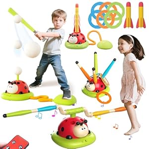 4 in 1 Musical Jump, Toss Ring Game, Baseball Toys and Stomping Launch Rocket Launcher for Kids Toys & Games with Remote, Indoor Outdoor Toys for Kids Ages 4-8 3-5 Baseball Party Favors Birthday Gift
