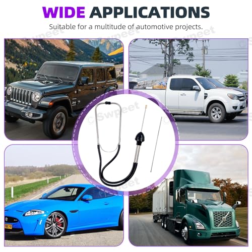 Swpeet 2Pcs Automotive Edelstahl Mechanic Zylinder Stethoskop Motor Stethoskop Kit beinhaltet Gummi Ohrstöpsel Sonde Rohr, Diagnosewerkzeug für Autos, LKW und Motorräder, Motor Tester (schwarz)