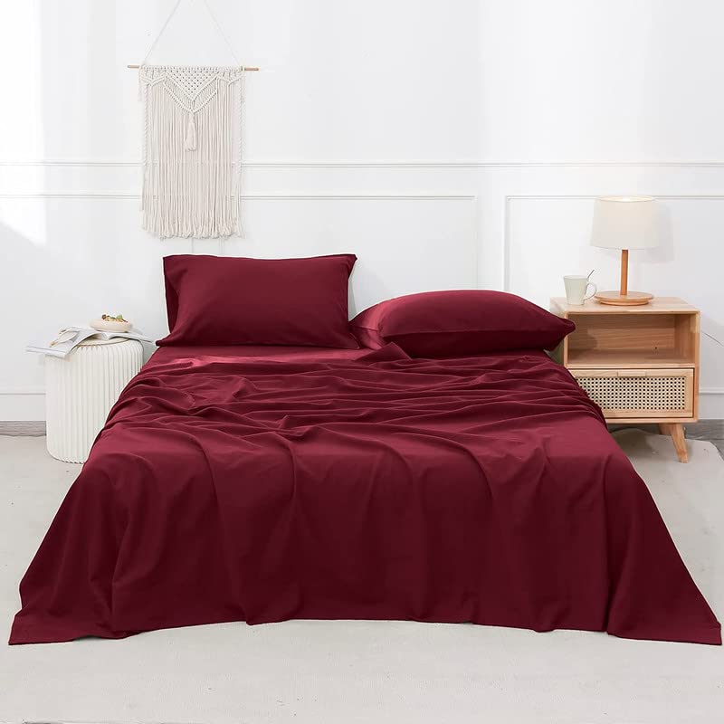 Image of Cultiver Bedsheet for Single Bed, Solid Colour Single Size with 1 Pillow Cover, Small Single Plain Colour Bedsheet Ultra Soft Brushed Micro Fabric Shrinkage & Fade Resistant (60x90 Inch, Maroon Color)